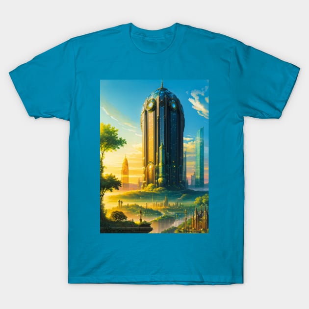 Thick Solarpunk Building T-Shirt by CursedContent
